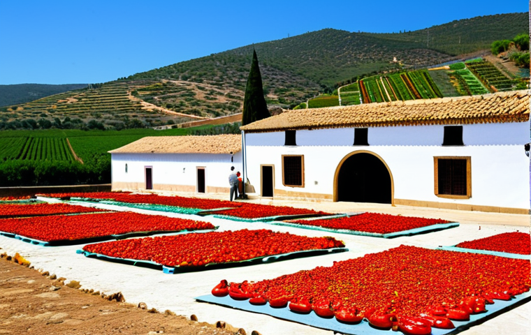세계 각국의 전통 조미료 특징 - **Image Prompt 1: Pimentón de la Vera Harvest**
"A vibrant scene of the La Vera region in Extremadu...