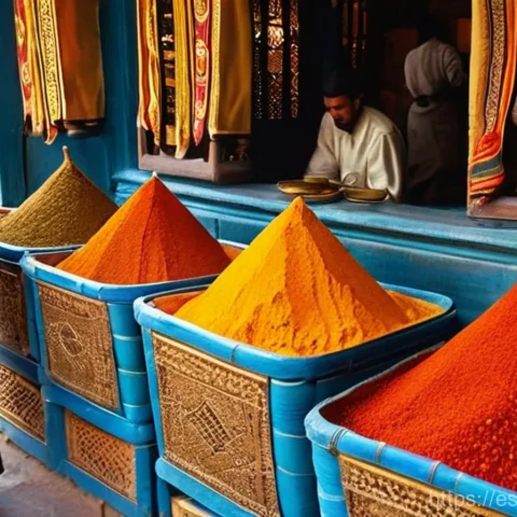 전통 조미료의 역사적 가치 - **Ancient Spice Bazaar with Merchants and Exotic Aromas**
"A vibrant and bustling ancient spice ...