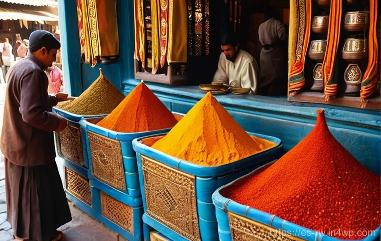 전통 조미료의 역사적 가치 - **Ancient Spice Bazaar with Merchants and Exotic Aromas**
"A vibrant and bustling ancient spice ...