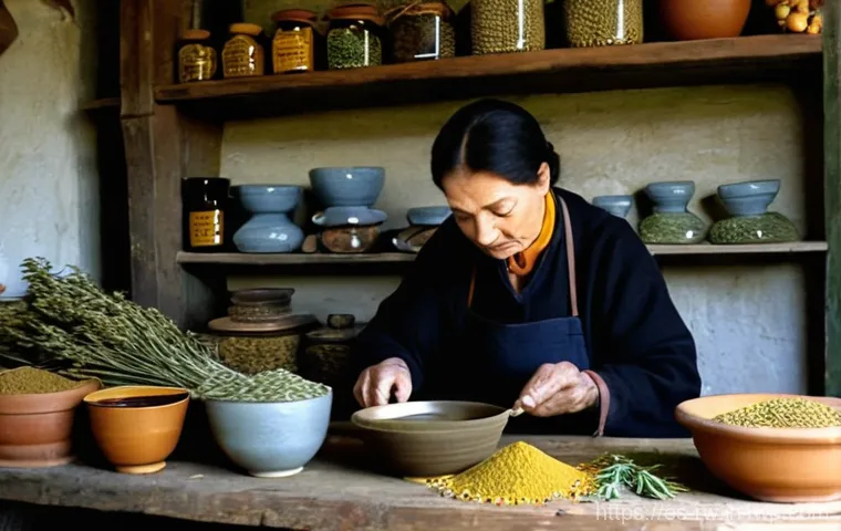 전통 조미료의 역사적 가치 - **Ancient Spice Bazaar with Merchants and Exotic Aromas**
    "A vibrant and bustling ancient spice ...