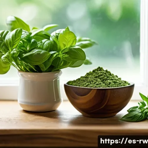Home 33 여름과 겨울에 적합한 전통 조미료 소개 - A vibrant Mediterranean kitchen scene featuring fresh summer herbs like basil, mint, and cilantro ar...