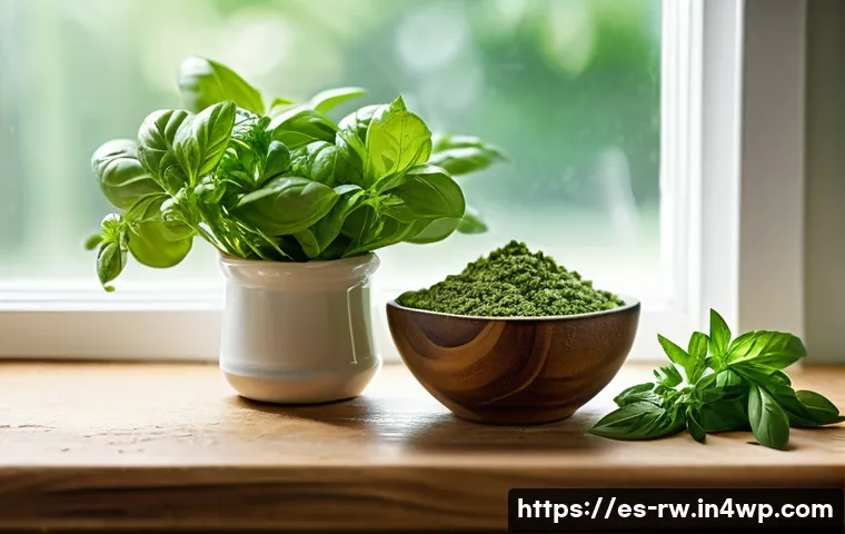 여름과 겨울에 적합한 전통 조미료 소개 - A vibrant Mediterranean kitchen scene featuring fresh summer herbs like basil, mint, and cilantro ar...