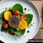 Home 19 전통 조미료의 이색적인 활용 사례 - A vibrant modern dish showcasing a fresh salad topped with freshly ground black pepper sprinkled gen...