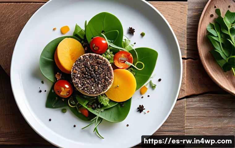 전통 조미료의 이색적인 활용 사례 - A vibrant modern dish showcasing a fresh salad topped with freshly ground black pepper sprinkled gen...
