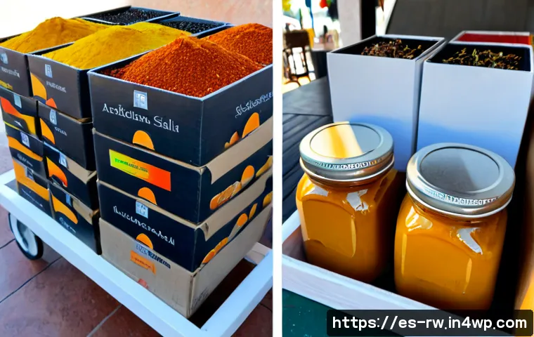 전통 조미료의 판매 채널 분석 - Photorealistic split-scene comparison of traditional Spanish condiments sold through a lively neighb...